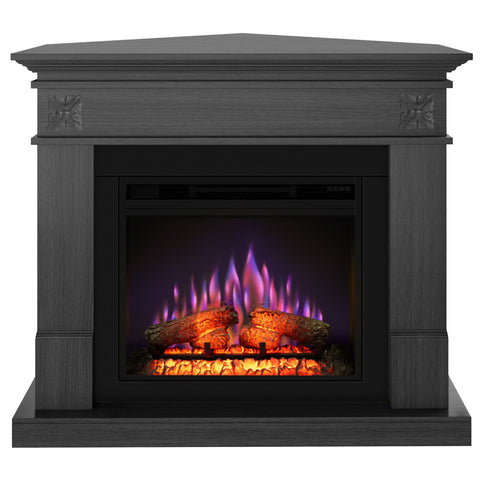 Semineu electric ECOFLAME PRO - Lisabona Flower colt ash grey, flacara 3D de 23 inci cu teme de culoare, incalzire infrared si sunet