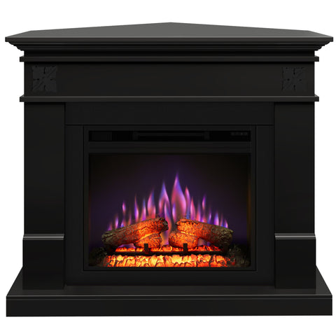 Semineu ECOFLAME PRO - Lisabona Flower colt negru, flacara 3D de 23 inci cu teme de culoare, incalzire infrared si sunet