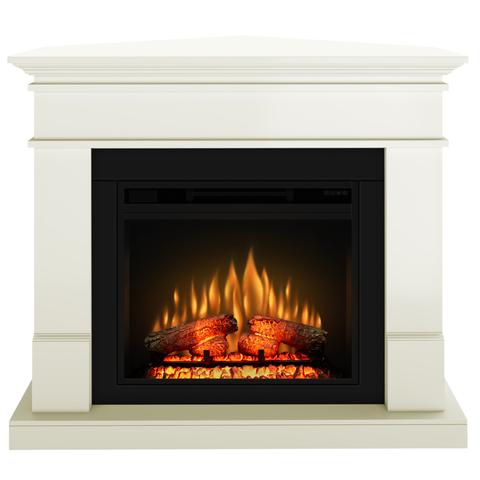Semineu electric ECOFLAME PRO - Lisabona colt vanilla, flacara 3D de 23 inci cu teme de culoare, incalzire infrared si sunet