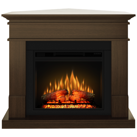 Semineu electric ECOFLAME PRO - Lisabona colt walnut, flacara 3D de 23 inci cu teme de culoare, incalzire infrared si sunet