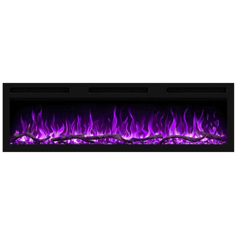 Semineu electric liniar 3D icorporabil AFLAMO Monarch 107 cm , aplicatie, sunet incorporat, flacara 3D cu teme de culoare, busteni si cristale decorative, 1500 W