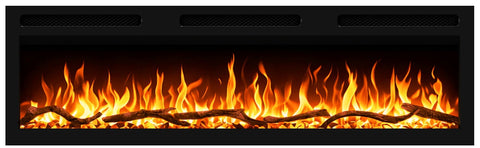 Semineu electric liniar 3D icorporabil AFLAMO Monarch 107 cm , aplicatie, sunet incorporat, flacara 3D cu teme de culoare, busteni si cristale decorative, 1500 W