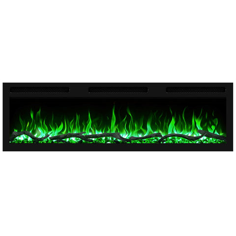 Semineu electric liniar 3D icorporabil AFLAMO Monarch 107 cm , aplicatie, sunet incorporat, flacara 3D cu teme de culoare, busteni si cristale decorative, 1500 W
