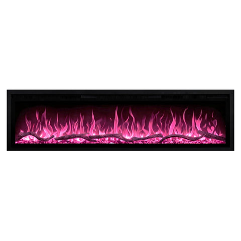 Semineu electric liniar 3D incorporabil AFLAMO Regal 106 cm , aplicatie, sunet incorporat, flacara 3D cu teme de culoare, busteni si cristale decorative, 1500 W