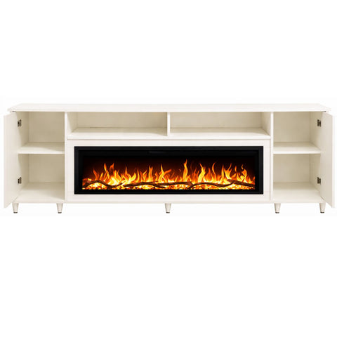 Comoda Altea vanilie 190x75X30, cu semineu electric Aflamo Regal 106, sunet incorporat si aplicatie mobila,flacara 3D si teme de culoare