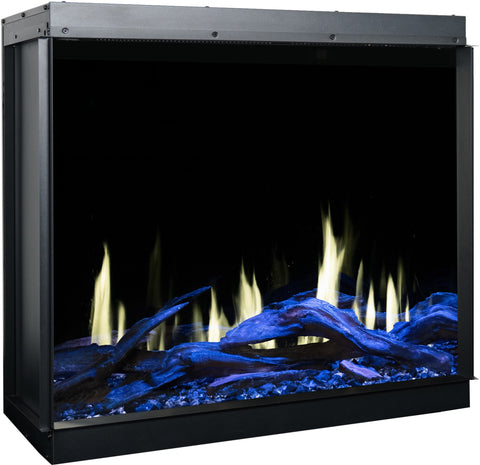Semineu electric liniar 3D incorporabil AFLAMO Gold 074 cm , aplicatie, sunet incorporat, flacara 3D premium cu teme de culoare, busteni si cristale decorative