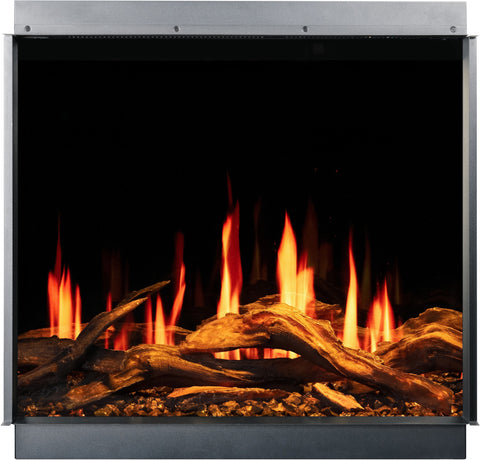Semineu electric liniar 3D incorporabil AFLAMO Gold 074 cm , aplicatie, sunet incorporat, flacara 3D premium cu teme de culoare, busteni si cristale decorative