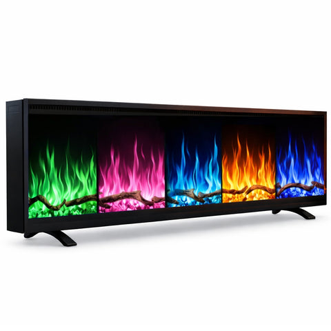 Semineu electric liniar 3D incorporabil AFLAMO Regal 152 cm , aplicatie, sunet incorporat, flacara 3D cu teme de culoare, busteni si cristale decorative, 1500 W