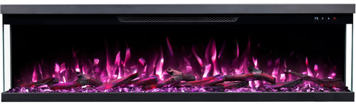 Semineu electric liniar 3D incorporabil AFLAMO Unity 183 cm , aplicatie, sunet incorporat, flacara 3D cu teme de culoare, busteni si cristale decorative, 1500 W