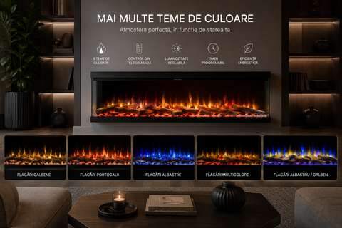 Semineu electric liniar 3D incorporabil AFLAMO Superb 33 Negru cu sunet