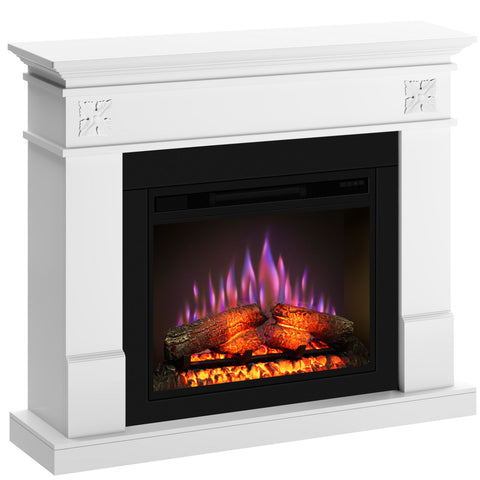 Semineu ECOFLAME PRO - Lisabona Flower white, flacara 3D de 23 inci cu teme de culoare, incalzire infrared si sunet