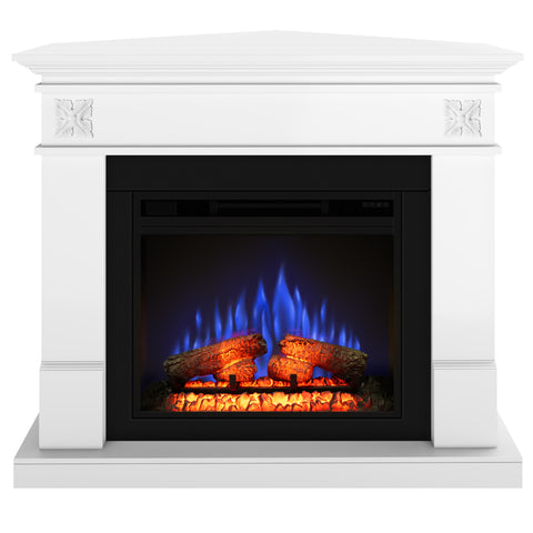 Semineu electric ECOFLAME PRO - Lisabona Flower colt white, flacara 3D de 23 inci cu teme de culoare, incalzire infrared si sunet