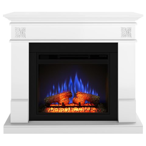 Semineu electric ECOFLAME PRO - Lisabona Flower white, flacara 3D de 23 inci cu teme de culoare, incalzire infrared si sunet